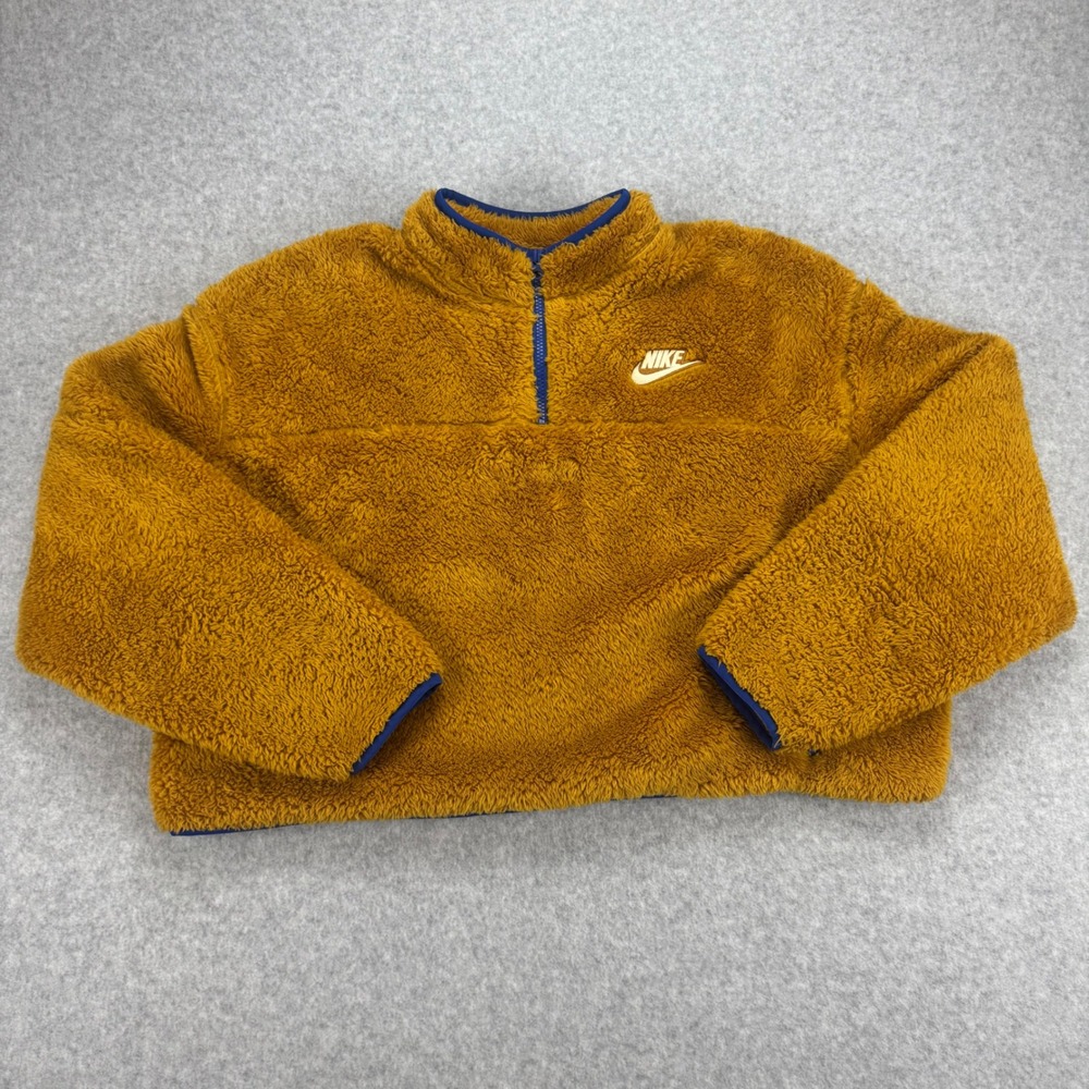 Nike Fleece Pullover Womens XL Gold Sherpa Quarter Zip Cropped Cozy Gorpcore